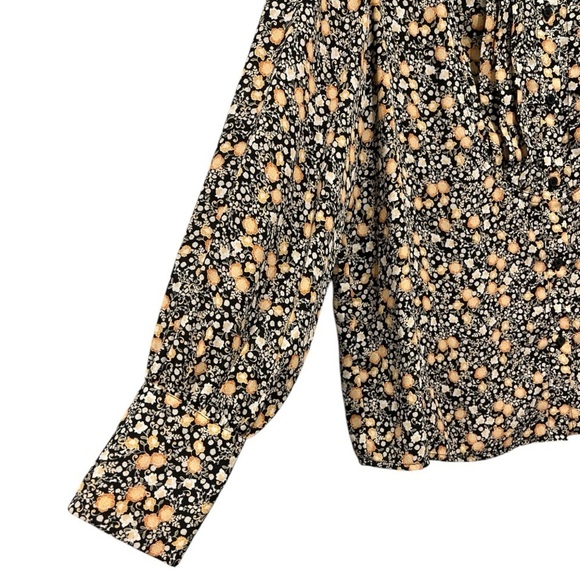 Nili Lotan Pleated Floral Balloon Sleeve Button Down High Neck Blouse M Black - Picture 4 of 9